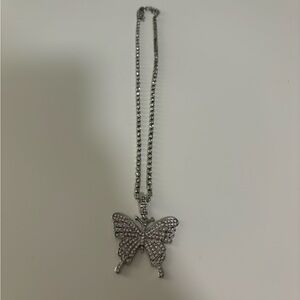 Silver Crystal Butterfly Pendant Necklace